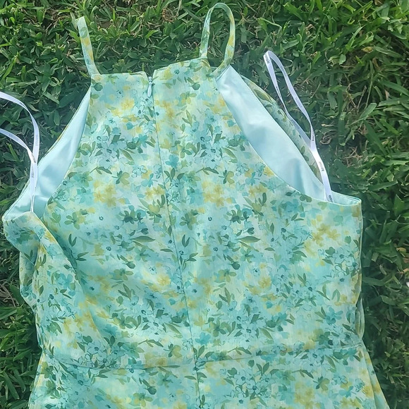 Kensie mint green yellow floral racerback sleeveless ruffled dress 8 - Picture 13 of 14
